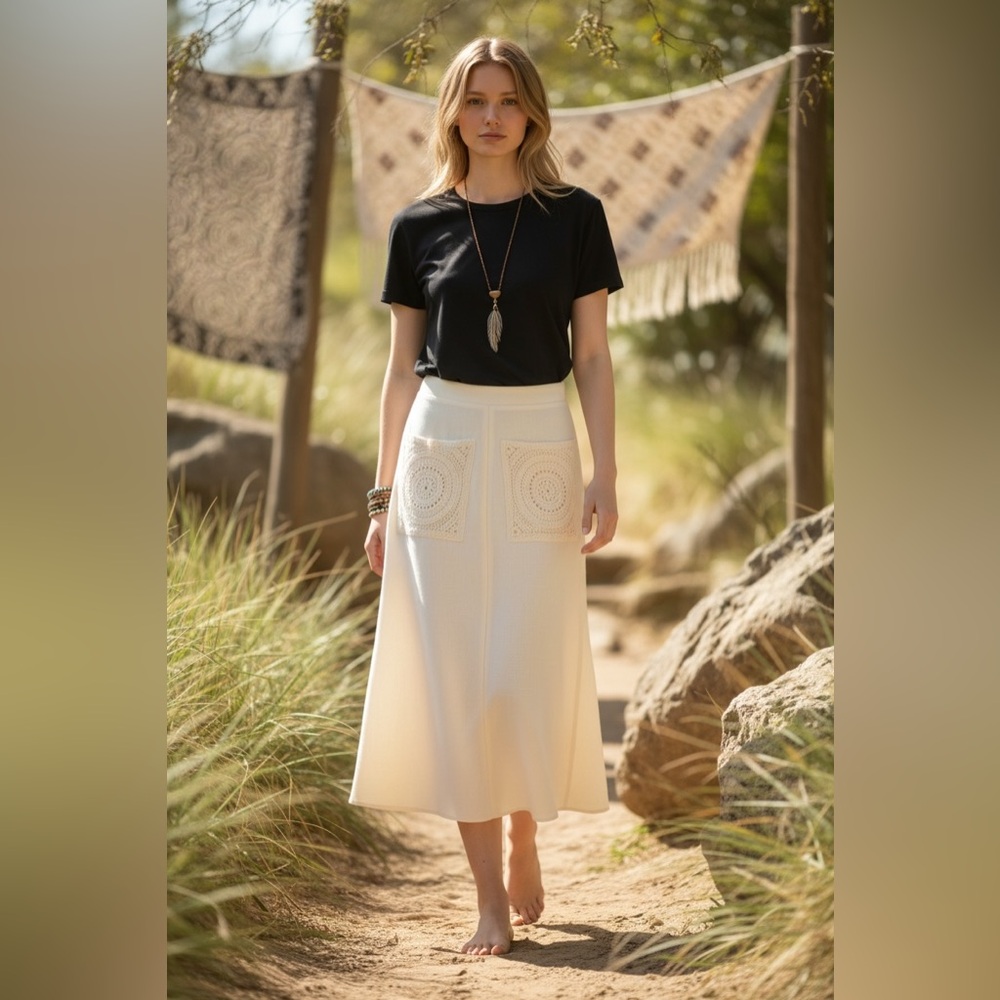 Zara  Limited Addition Crochet Pocket Maxi Linen Skirt - Picture 2 of 13